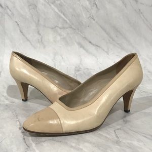 Authentic Chanel Classic Cap Toe Tan Pumps - 9.5